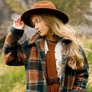 Joyfolie Girl's 12y Gertrude Coat in Camel Plaid EUC